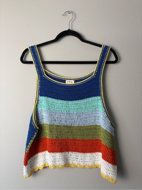 POL Tops - POL Colorblock Crochet Tank Top Size L